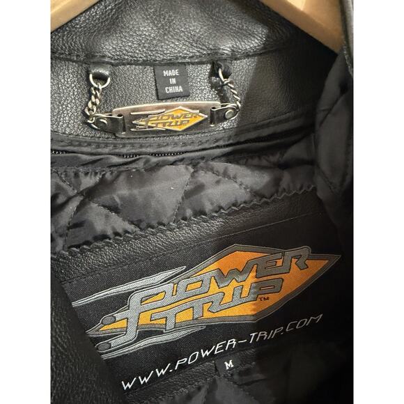 Power Trip Men's Leather Mesh Armored Motorcycle Jacket Coat Size Medium M - Picture 3 of 4